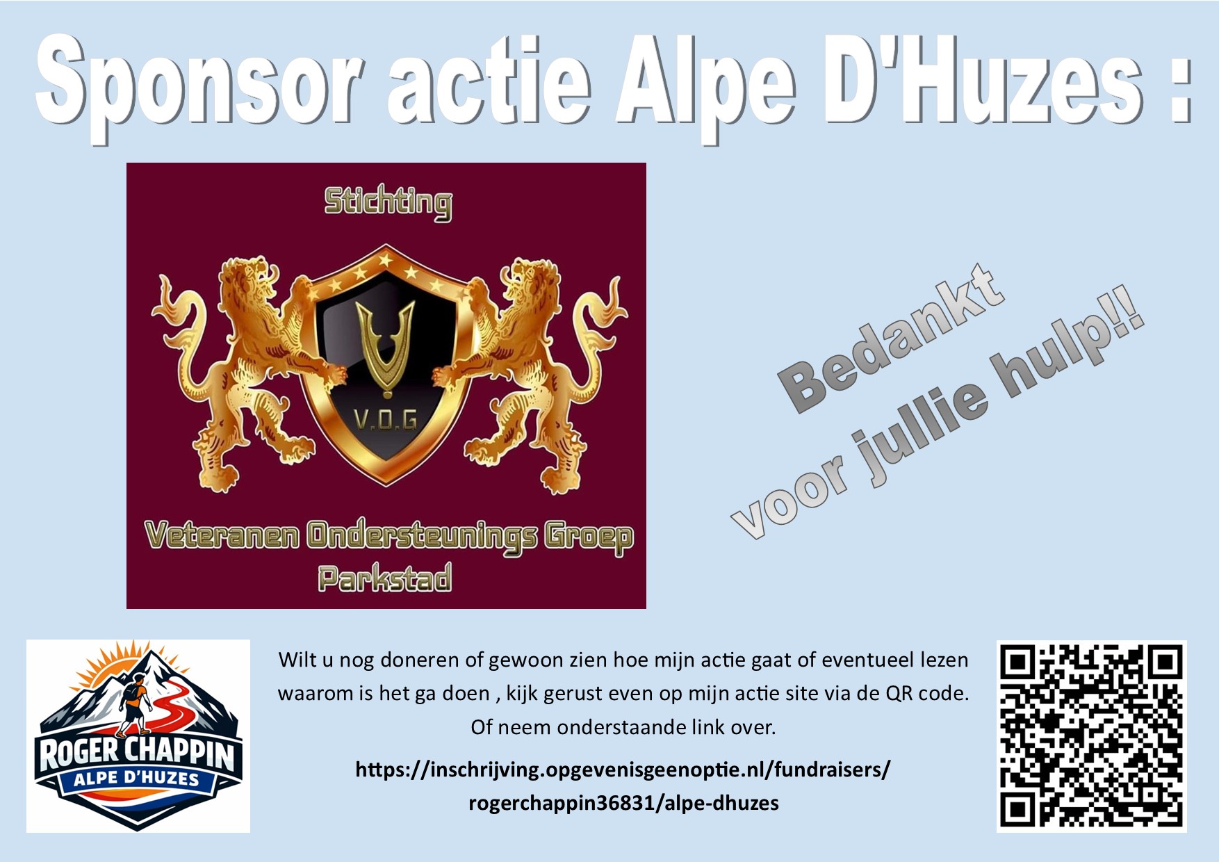 Sponsorvisual van Stichting Veteranen Ondersteunings Groep Parkstad / V.O.G. voor Rogers Alpe d'HuZes-campagne.